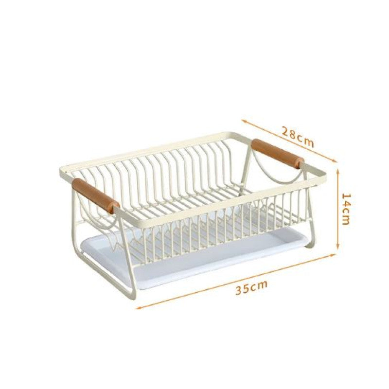 Metal Kitchen Dish Drying Rack With Wooden Handle