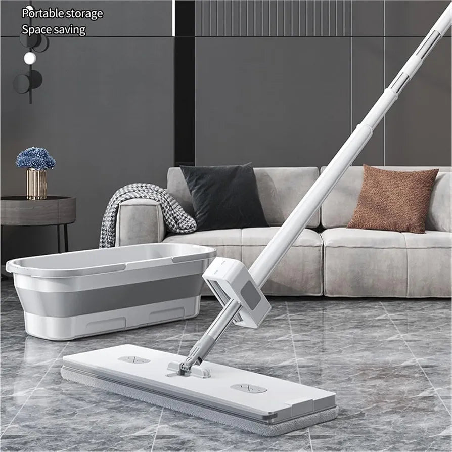 Hands-Free Flat Squeeze Mop and Folding Bucket Set