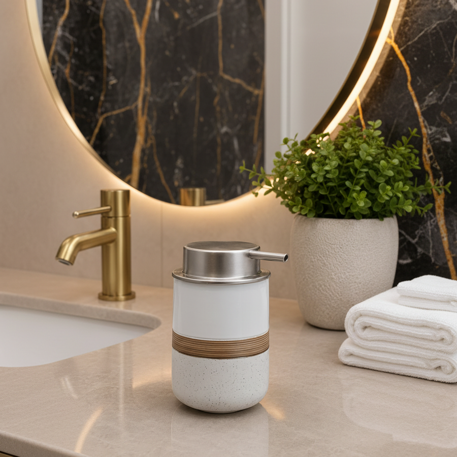 Modern Ceramic Soap Dispenser with Silver Pump