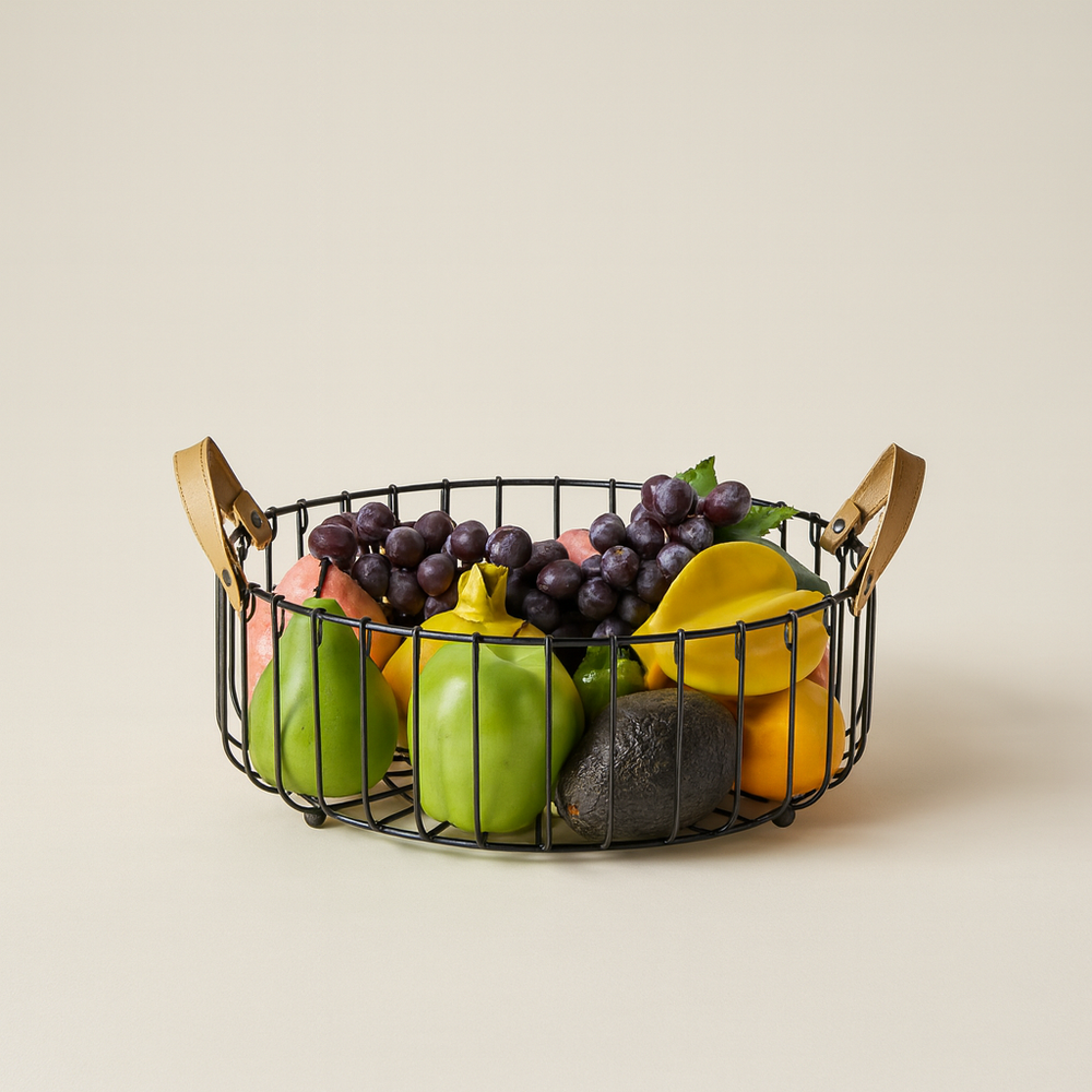 Black Metal Wire Binca Round Fruit & Vegetables Basket