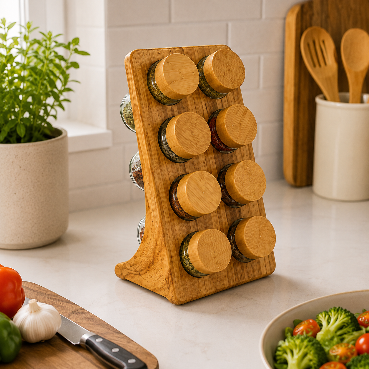 Bamboo 8-Jar Upright Spice Rack Organizer