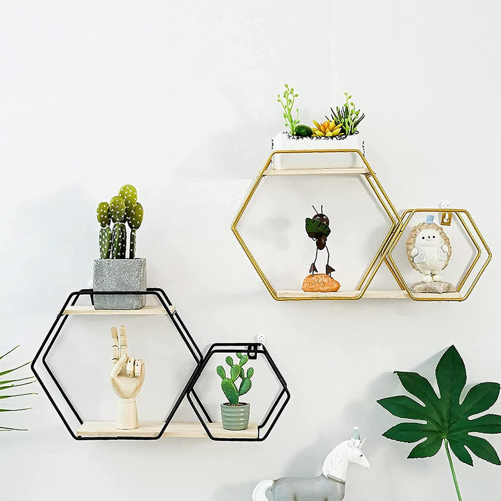 Double Layer Nordic Style Hexagon Wall Mounted Shelf