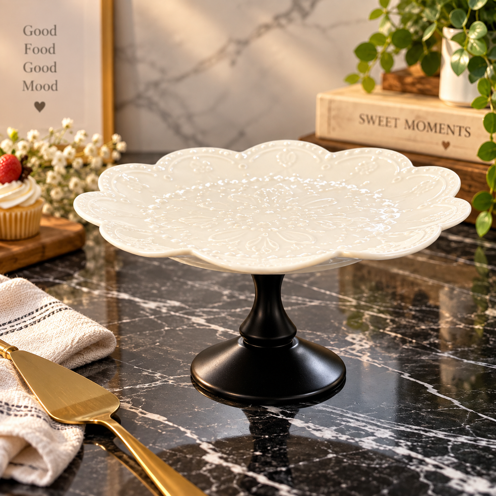 Elegant Floral Design Ceramic Cake Stand