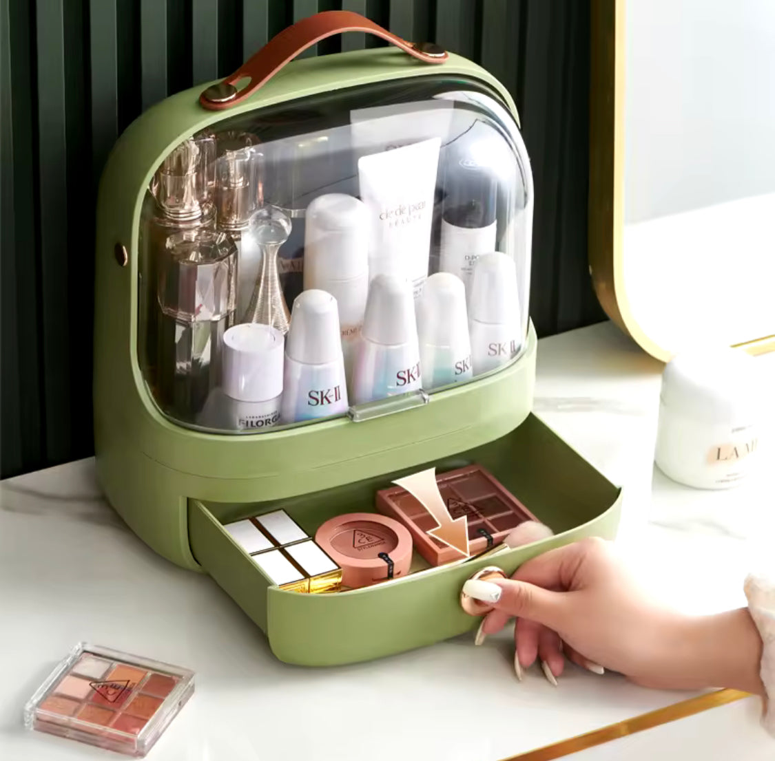 large-Capacity, Waterproof & Dustproof Makeup Organizer With Clear Lid & Drawer