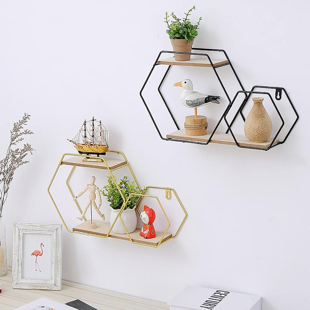Double Layer Nordic Style Hexagon Wall Mounted Shelf