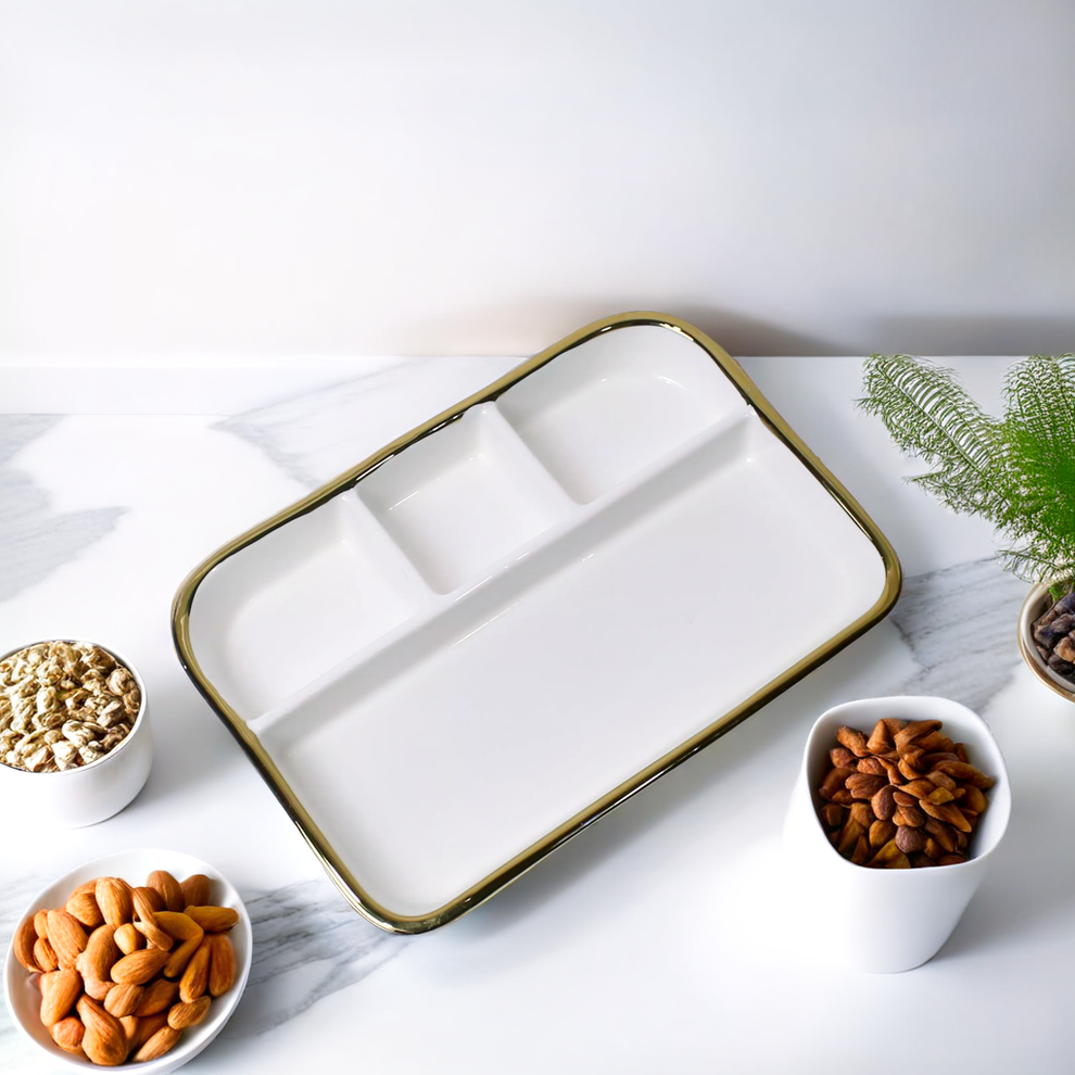 White And Gold Luxury 4 Compartment Serving Tray