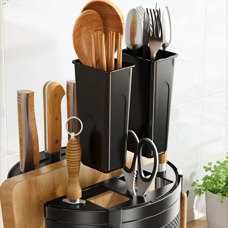 360° Rotating Storage Rack Kitchen Cutlery Organizer