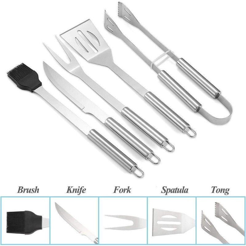 5Pcs Stainless Steel BBQ Grill Tools Set With Carry Bag