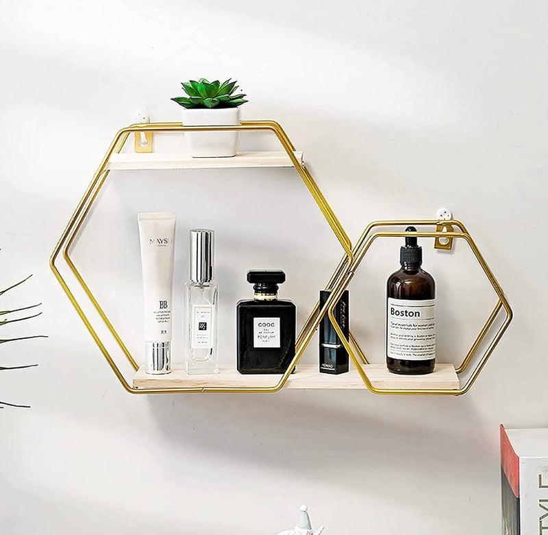 Double Layer Nordic Style Hexagon Wall Mounted Shelf