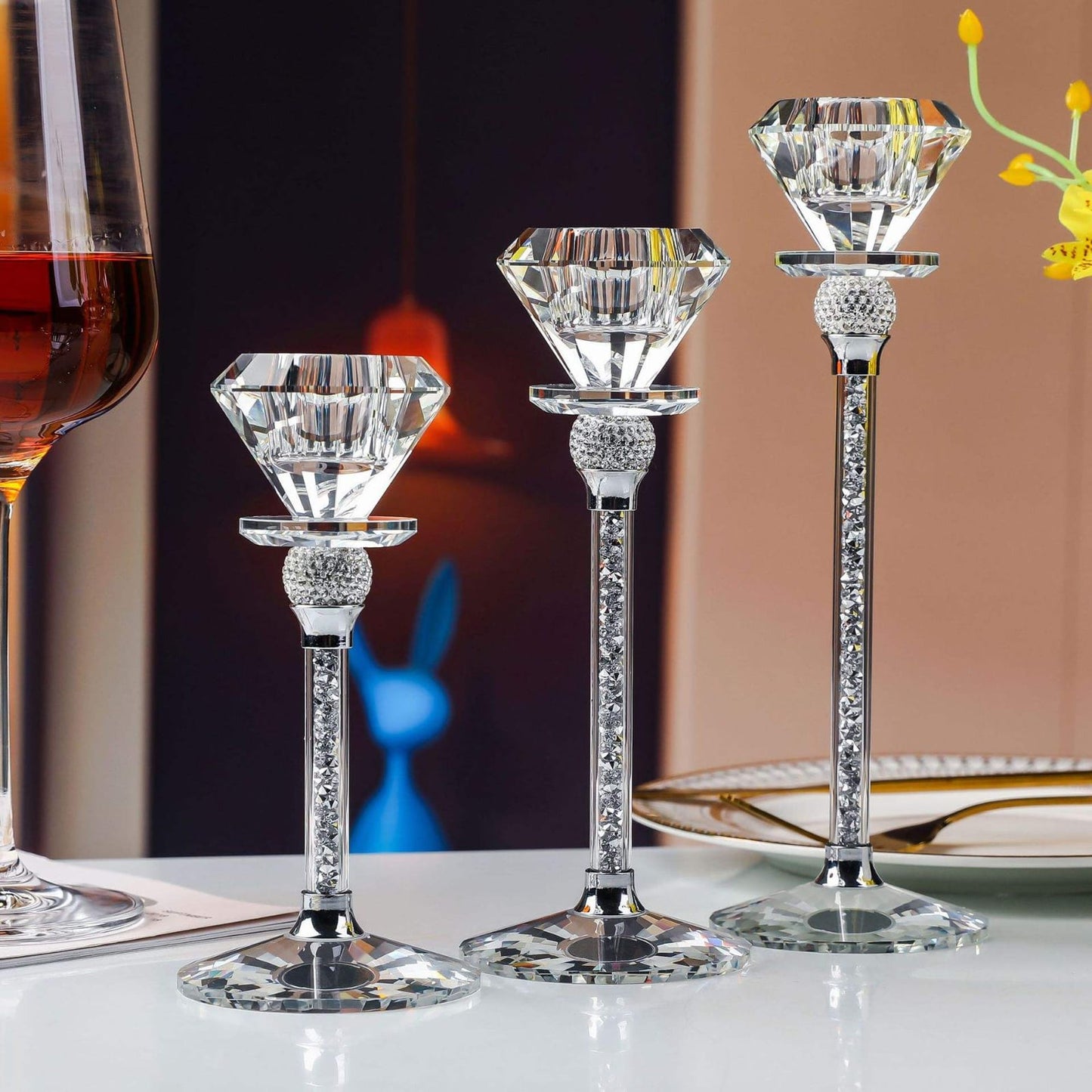 Crystal Candlestick Holder With Diamond Head