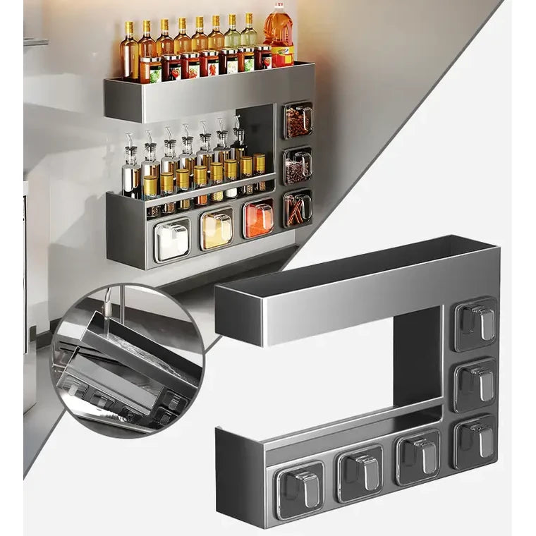 Luxurious Wall Mounted Metal Spice Rack With 6 Seasoning Box
