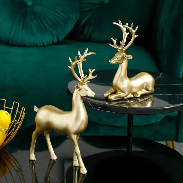 Modern Nordic Gloss Gold Deer Sculptures Home Decor (Set Of 2)