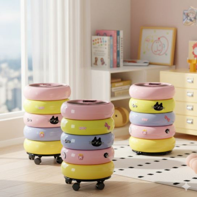Trolley Dustbin featuring a Detachable Inner Bin and Adorned with Decorative Stickers