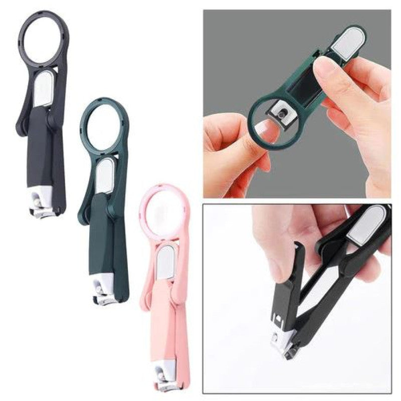 Portable Ergonomic Stainless Steel Nail Clippers With Built-In Folding Magnifying Glass