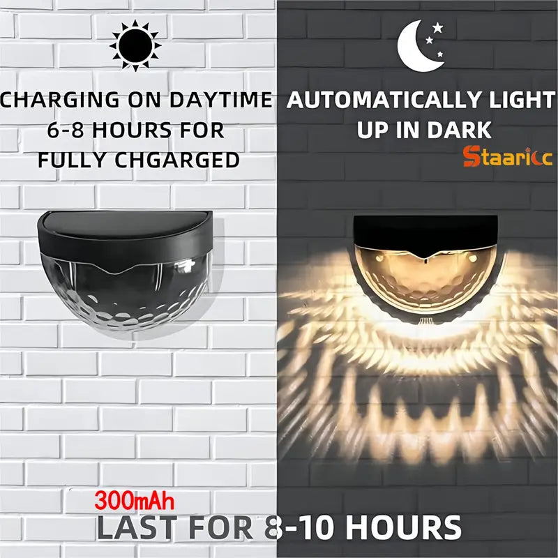 Solar Fence Post Light Semi-Circle LED Waterproof Powered Wall Lights Outdoor (Pack Of 4)