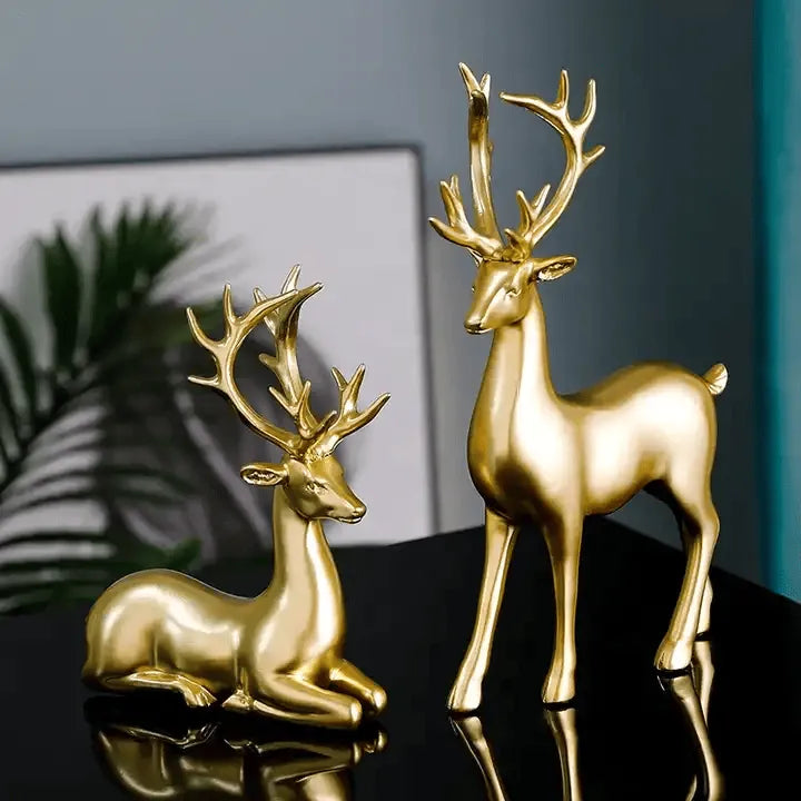 Modern Nordic Gloss Gold Deer Sculptures Home Decor (Set Of 2)