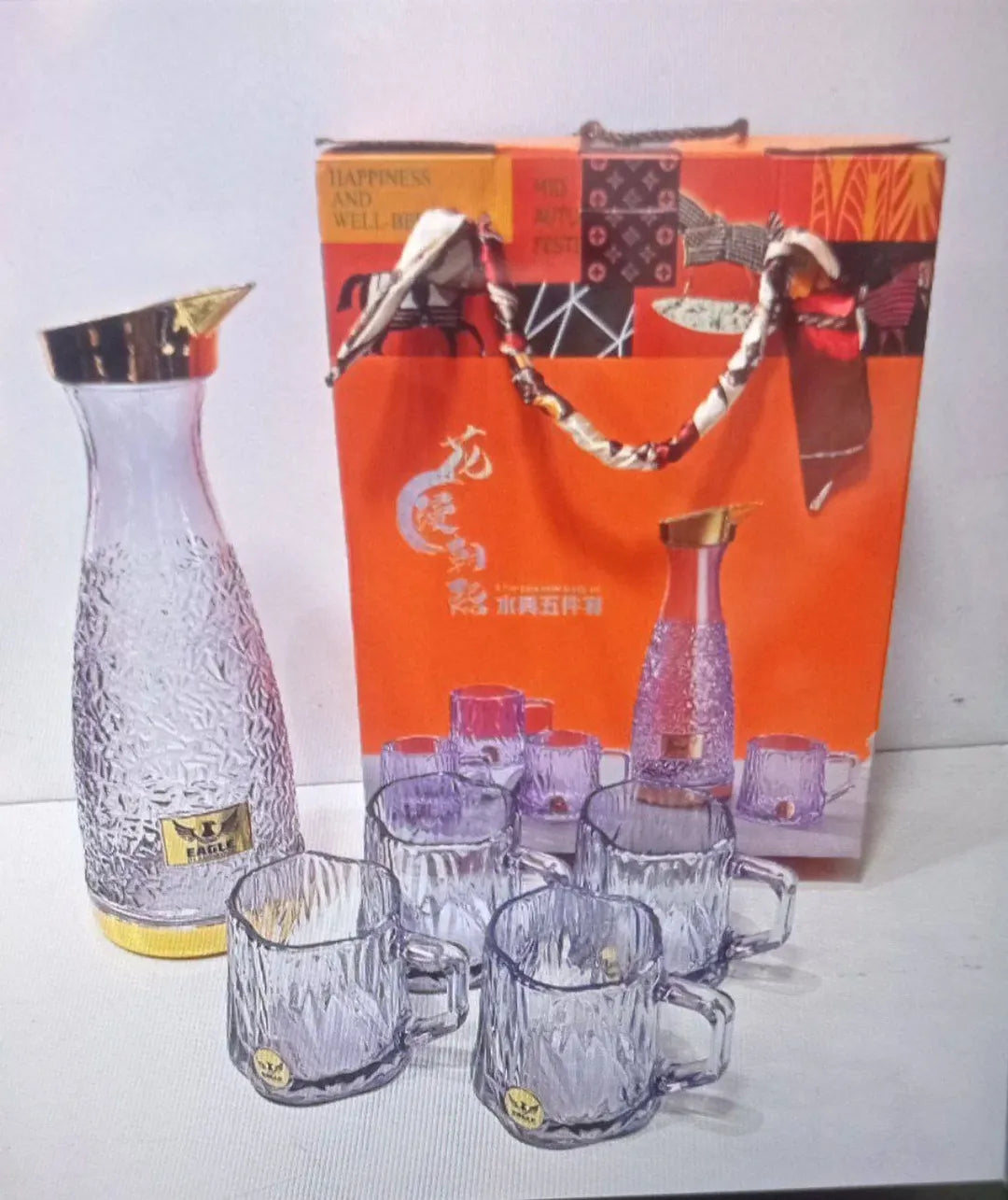 Turkish Luxurious Dining Table Eagle Logo Jug And Glasses Set With Gift Box Packing