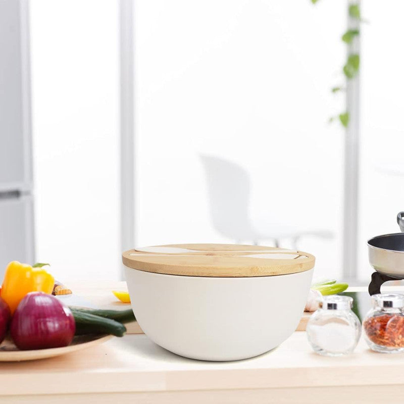 Bamboo Fiber Large Salad Bowl Set with Cutlery and Sealing Lid, Salad Serving Bowl with Utensils