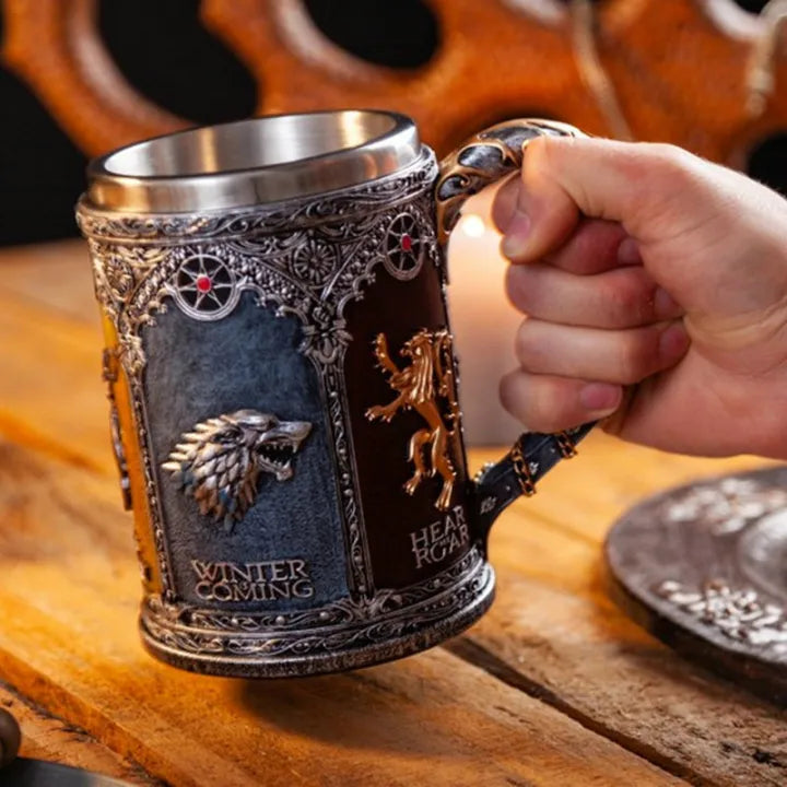 Medieval Fantasy Wolf Tankard Stainless Steel Mug