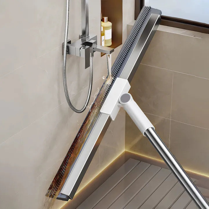 2-In-1 Adjustable Floor Squeegee & Rubber Broom with 180° Pivoting Head