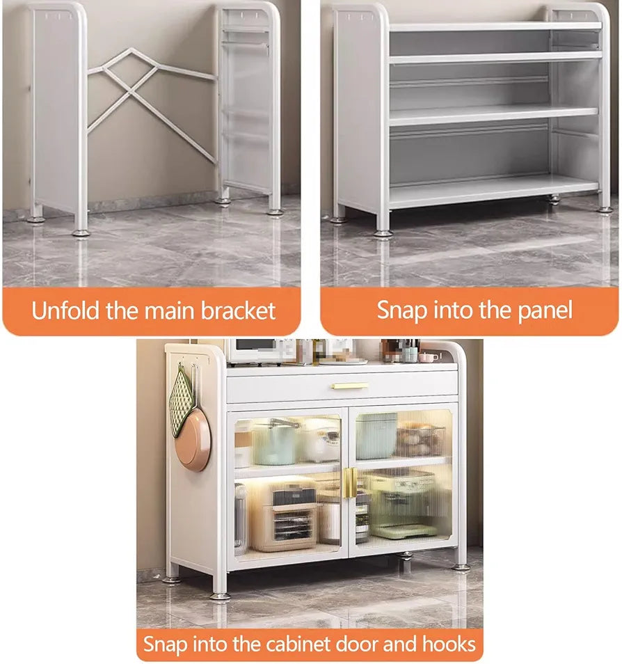 Binca Luxe Counter Cabinet Sleek Off-White Finish With Brushed Gold Handles