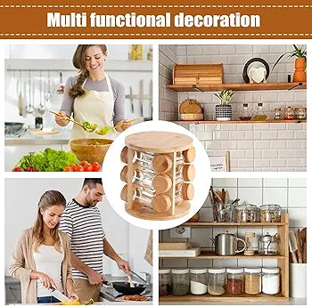 8Pcs Rotating Wooden Spice Organizer Rack