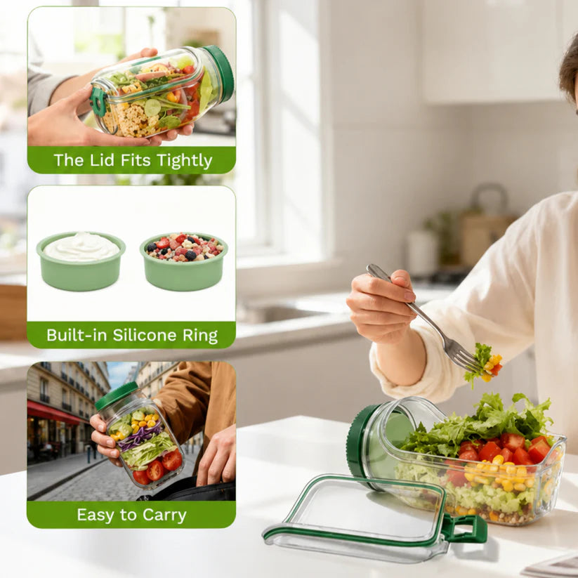 Airtight Salad Jar With Sauce Pot