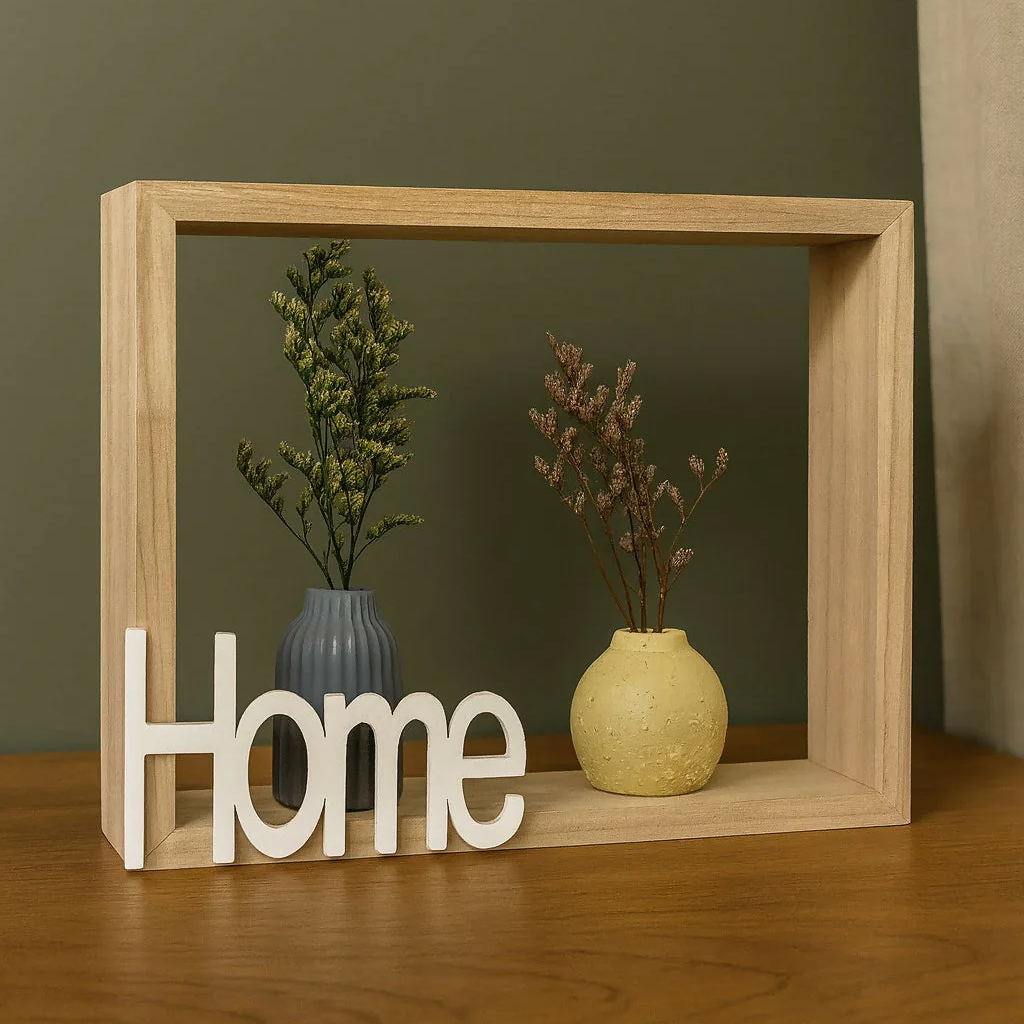 Wooden Home Decor Frame With Mini Vase
