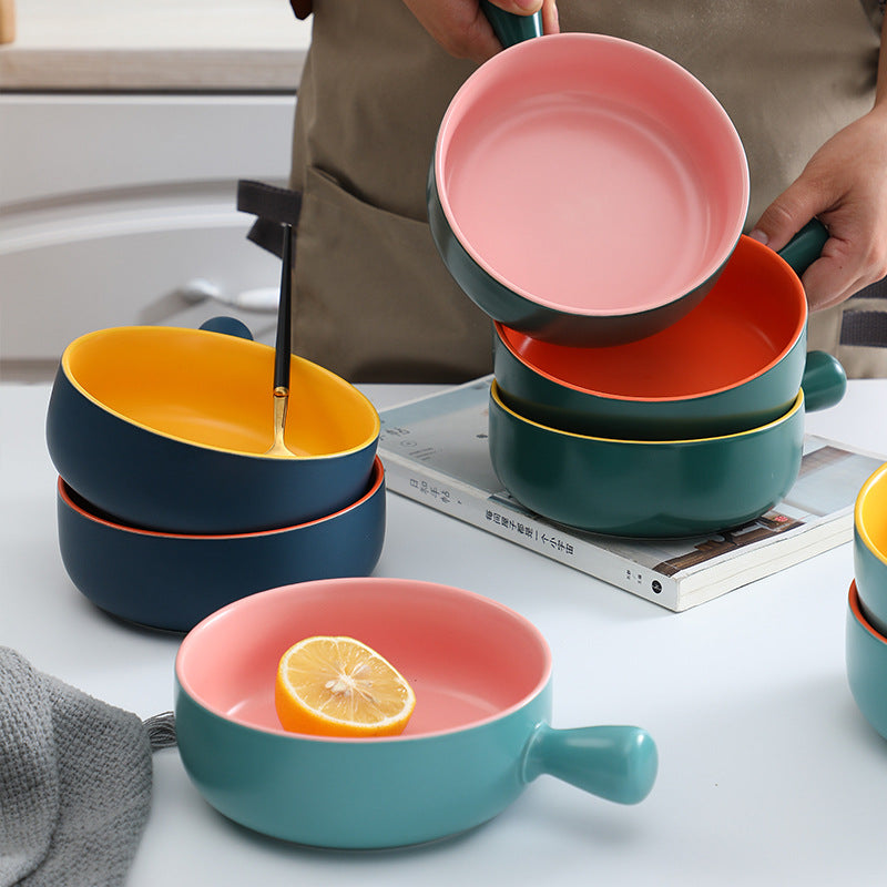Danny Home Round Porcelain Baking Bowl With Handle
