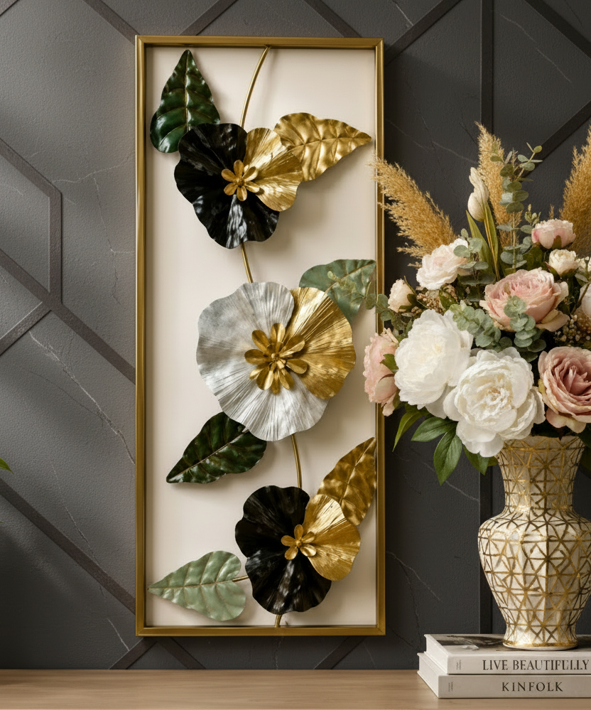 Elegant Luxury Wall Mounted 3D Floral Decor Art With Golden Frame