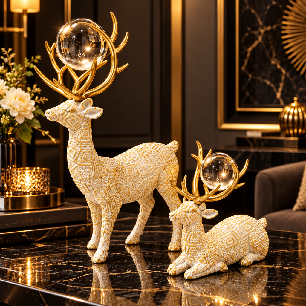 Luxury 2 Pieces Deer Globe Decorative Tabletop Lamp