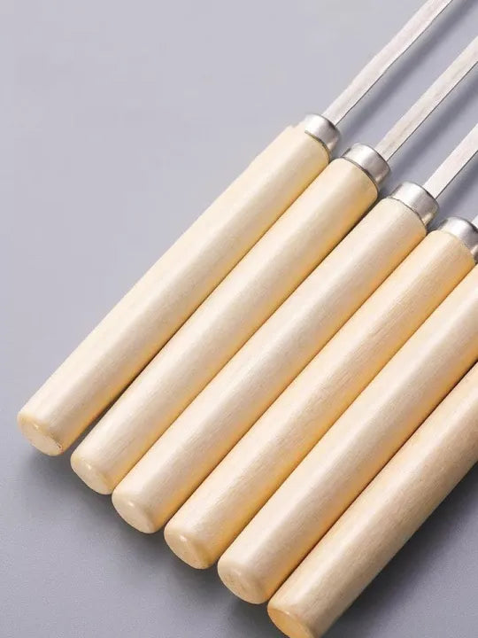 Reusable Stainless Steel steel BBQ Skewers With Wooden Handles (Pack Of 6)