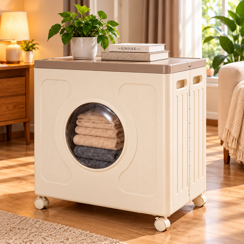 Large Capacity Foldable Laundry Storage Organizer Box With Wheels