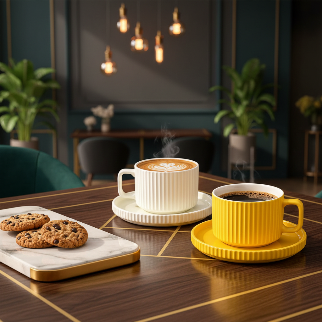 8Pcs Vintage Style Ceramic Quality Coffee Cup With Saucer Set