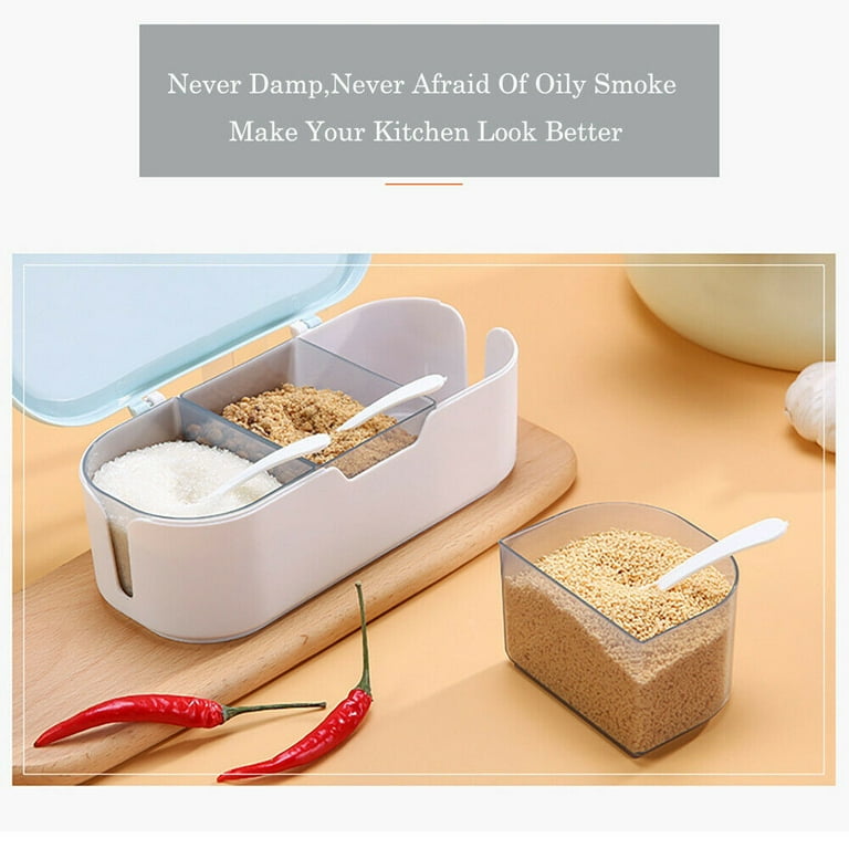 3-grid Seasoning Storage Box With Lid & spoons.