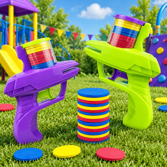Kids Playing Flying Disk Gun Toy