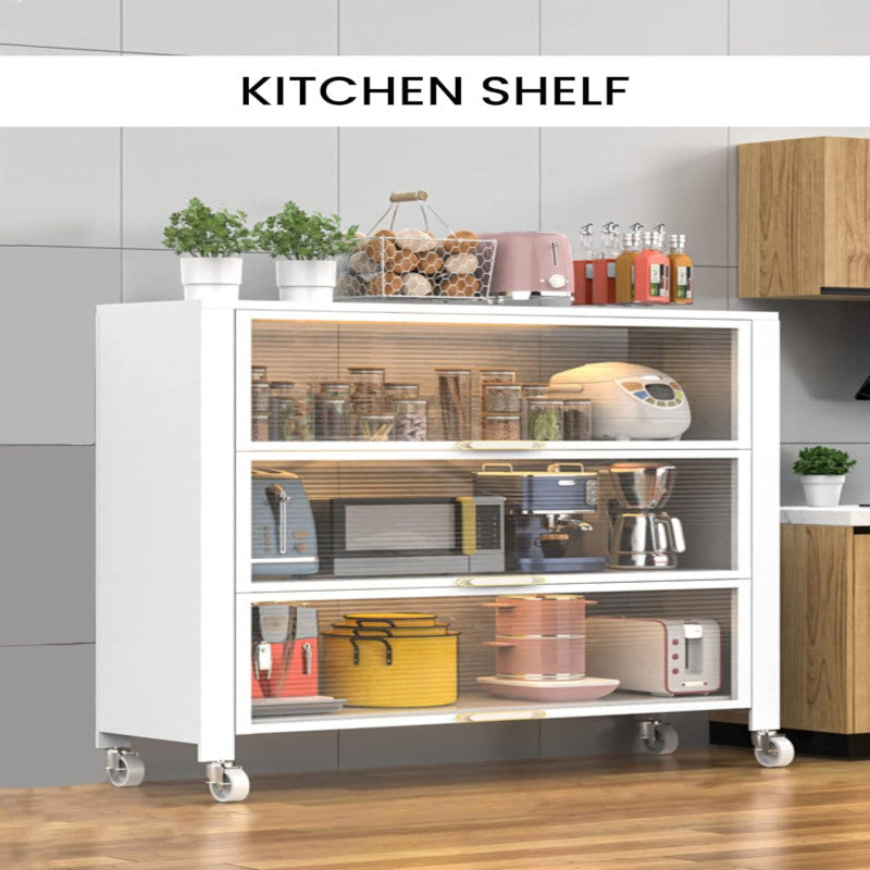 Kitchen Home Storage Organizer Cabinet Shelves with Doors & Wheels