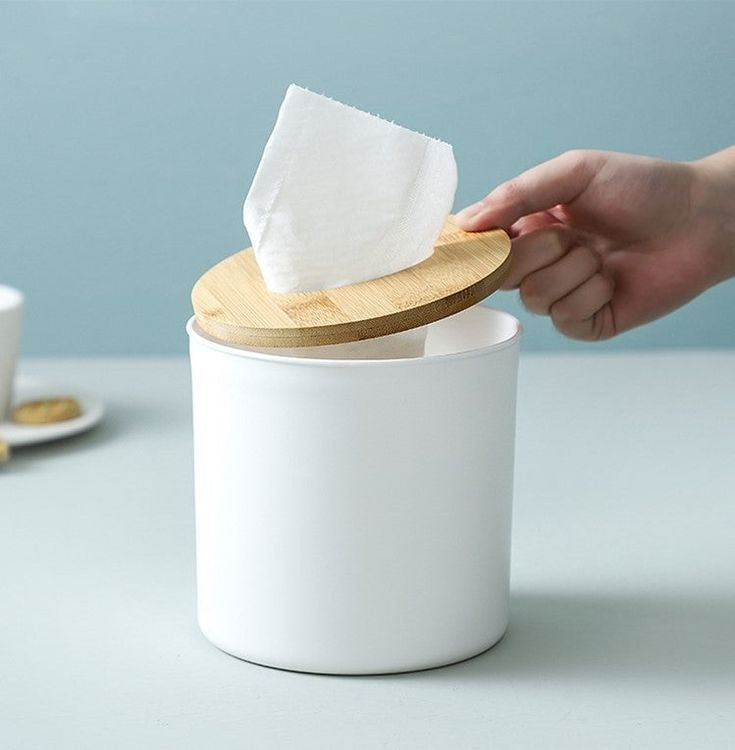 Premium Round Tissue And Napkins Holder With Wooden Lid