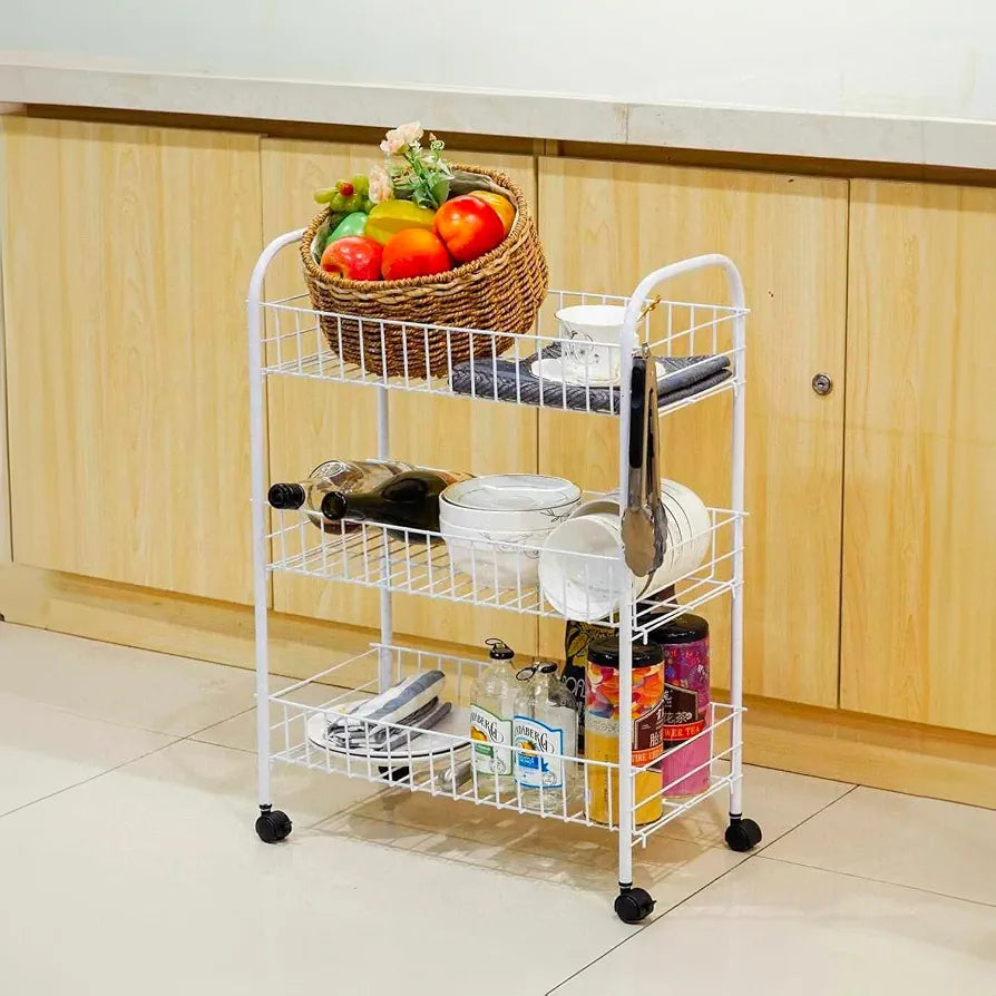 Danny Home 3-Tier Metal Storage Trolley Organizer With Wheels