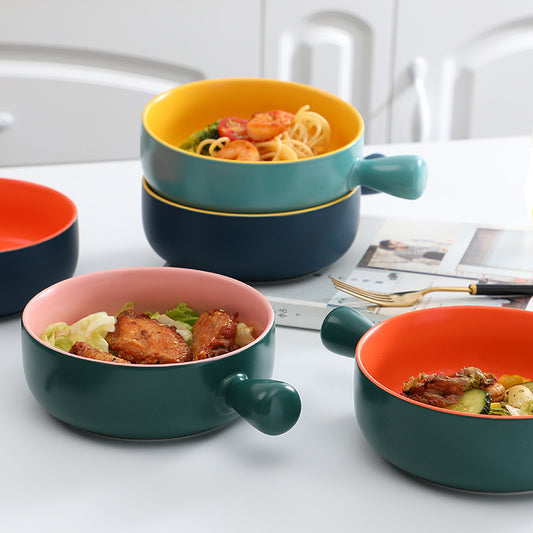 Danny Home Round Porcelain Baking Bowl With Handle