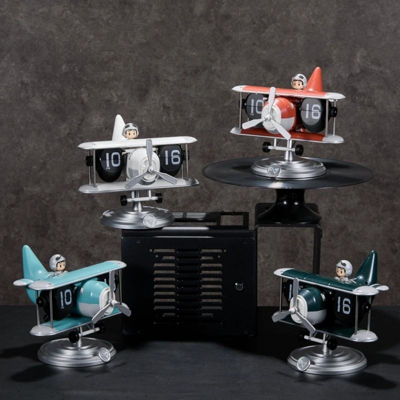 Creative Vintage Aircraft Flip Desk Clock For Office & Home