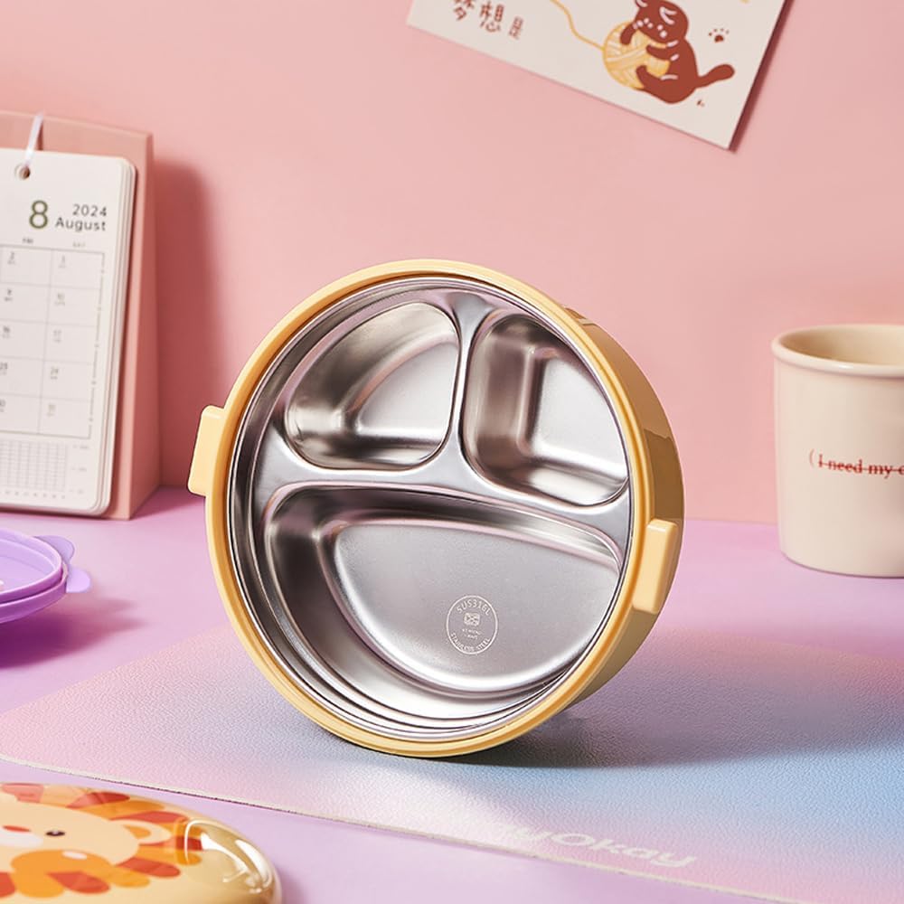 3 Compartments Leak-Proof Stainless Steel Lunch Box with Spoon
