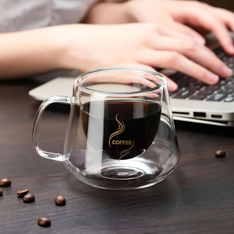 Glass Coffee Mugs, 200ml Double-Walled Espresso Coffee Cups, Heat Insulated Water Cups