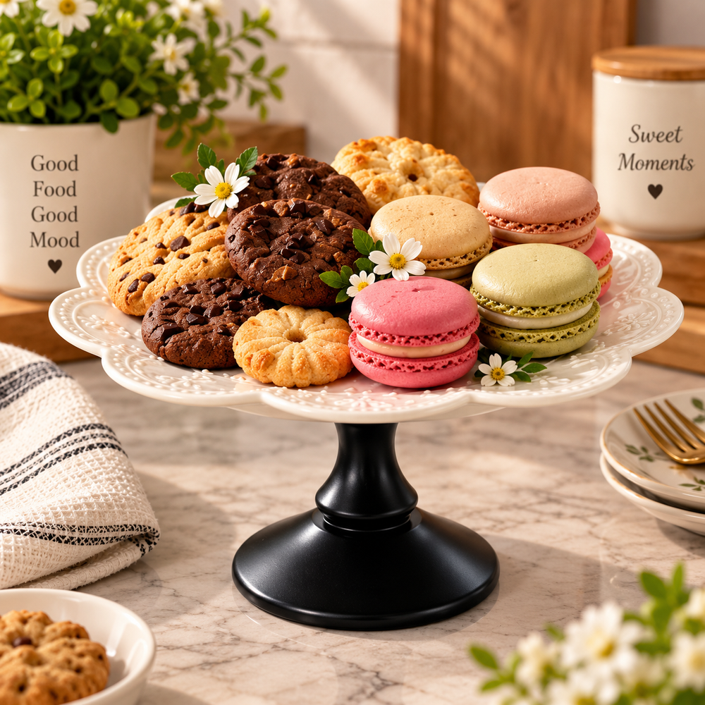 Elegant Floral Design Ceramic Cake Stand
