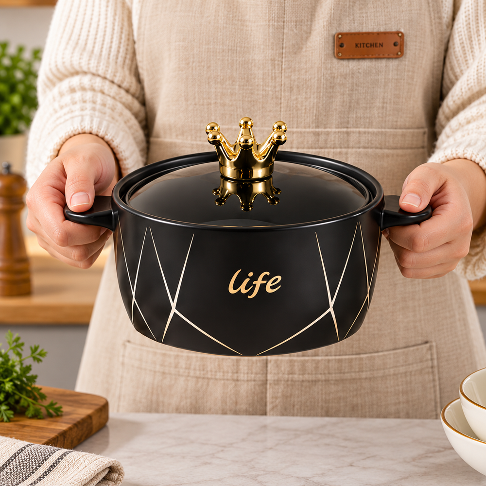 Royal Crown Ceramic Cooking Pot, Luxury Crown Lid Ceramic Pot