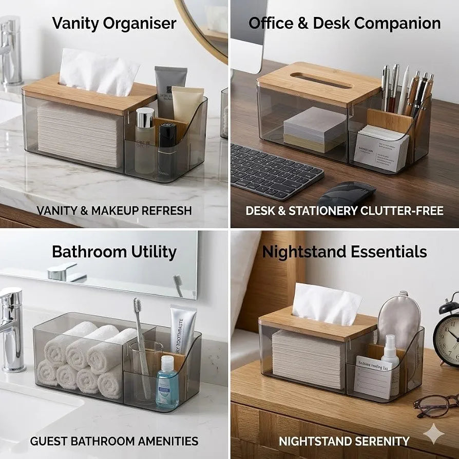 Acrylic Tissue Box Bamboo Lid With Remote Holder
