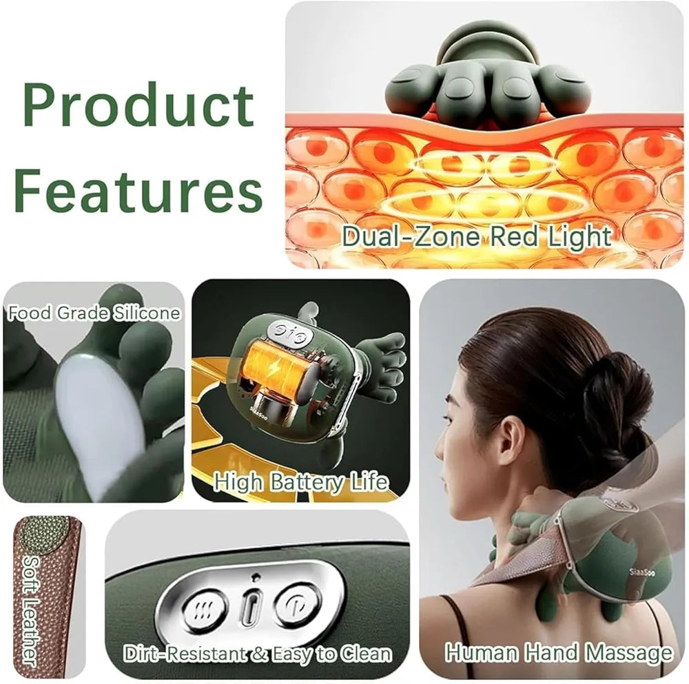 Portable Wireless Neck and Back Massager with Heat for Pain Relief