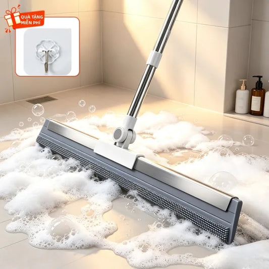2-In-1 Adjustable Floor Squeegee & Rubber Broom with 180° Pivoting Head