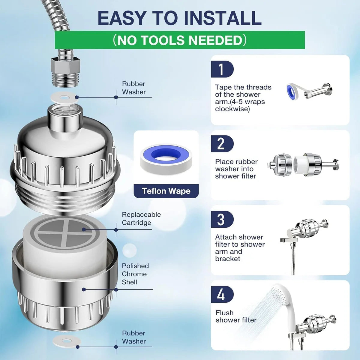 BZM Aqua Hard Water Filter & Shower Head Combination Designed To Protect Skin & Hair