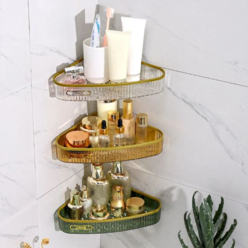 Acrylic Luxurious Style Wall Mounted Corner Organizer – No-Drill Floating Vanity Shelf